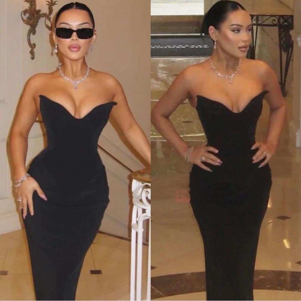 House of CB Sabine Black Crepe strapless corset dress
